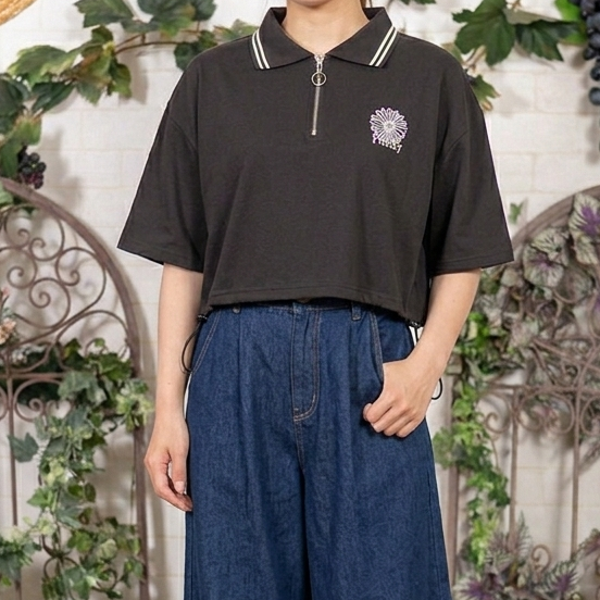 ワンポイントハーフZIPポロ シャツ