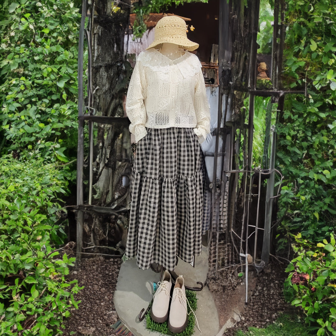 コクーンチェックスカート (9995995807876)