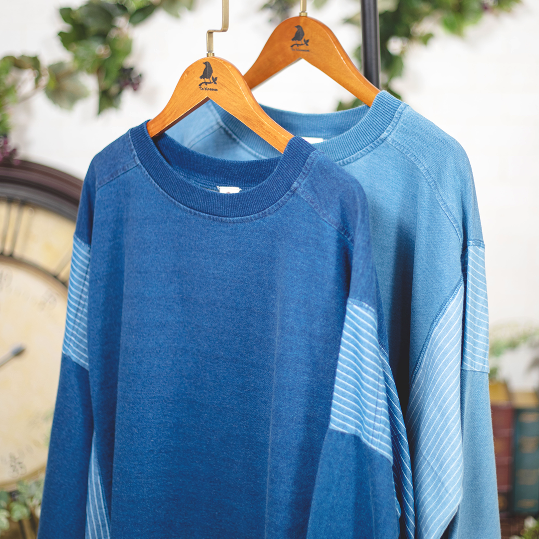 インディゴサイド裏毛切替プルオーバー