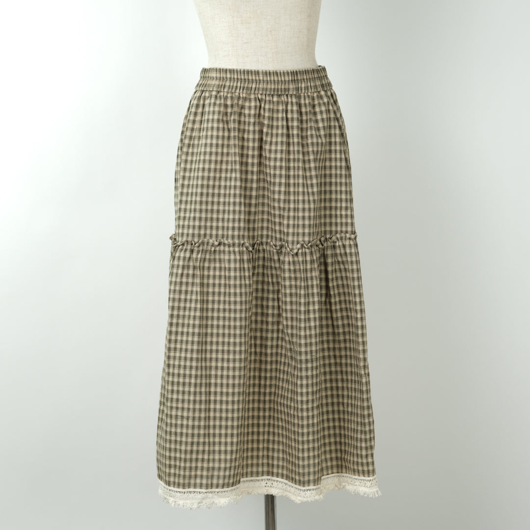 チェック裾レーススカート (10000595878020)