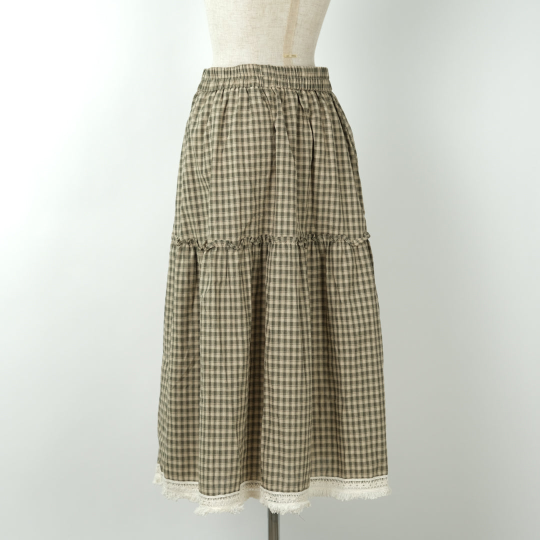 チェック裾レーススカート (10000595878020)