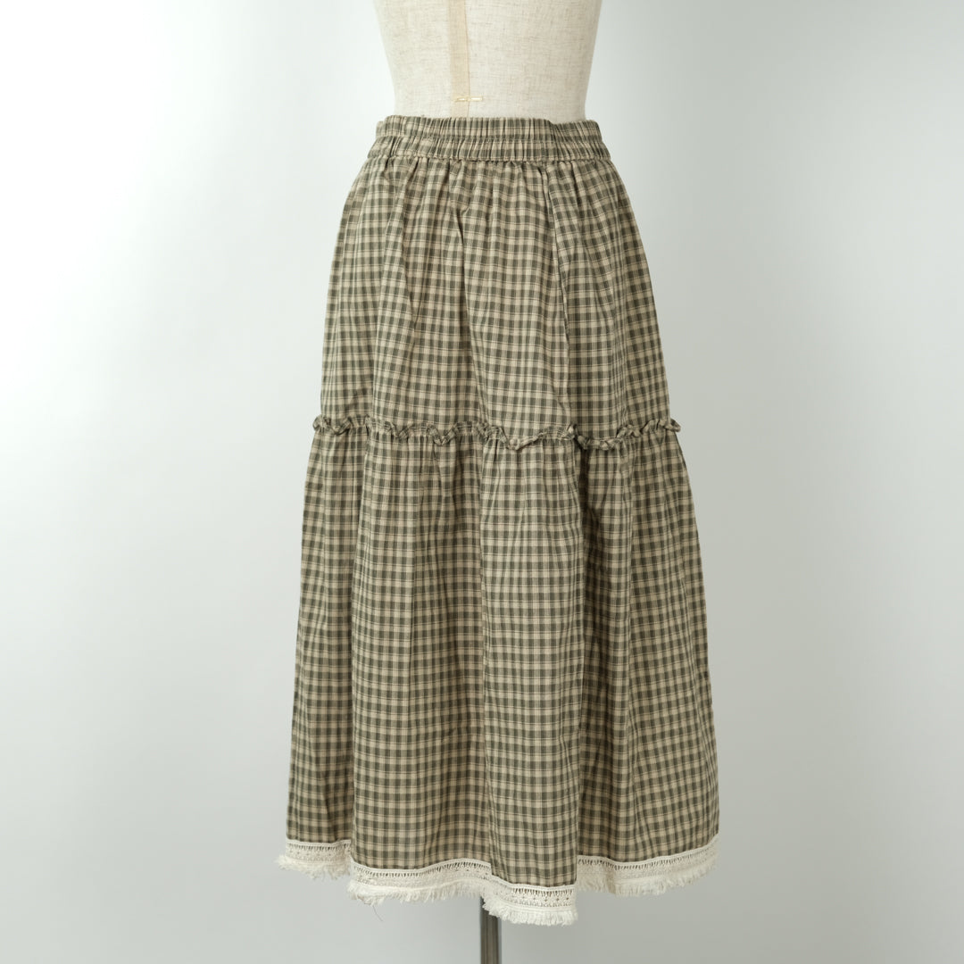 チェック裾レーススカート (10000595878020)