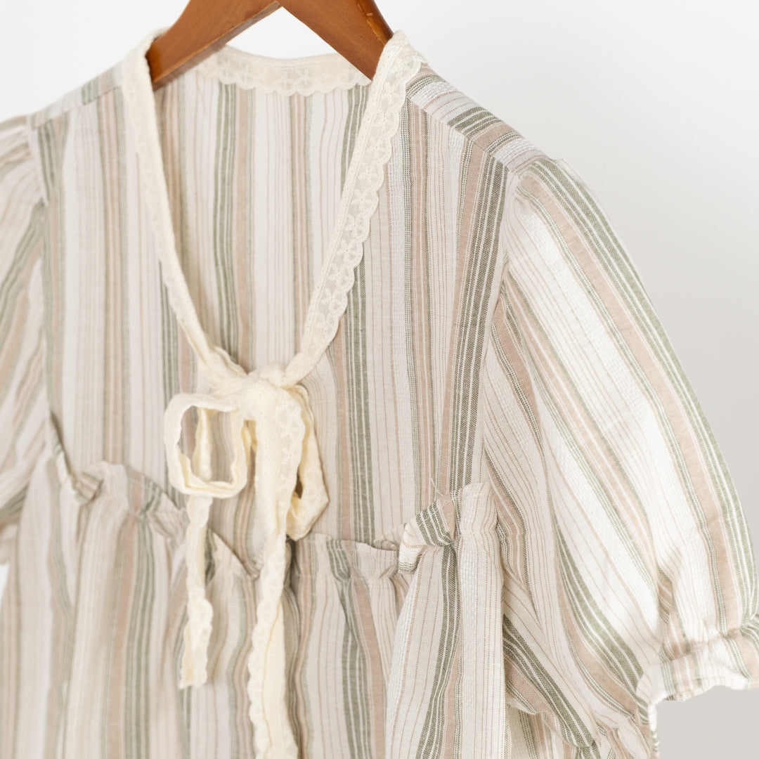 ストライプレースリボンブラウス (10020886446212)