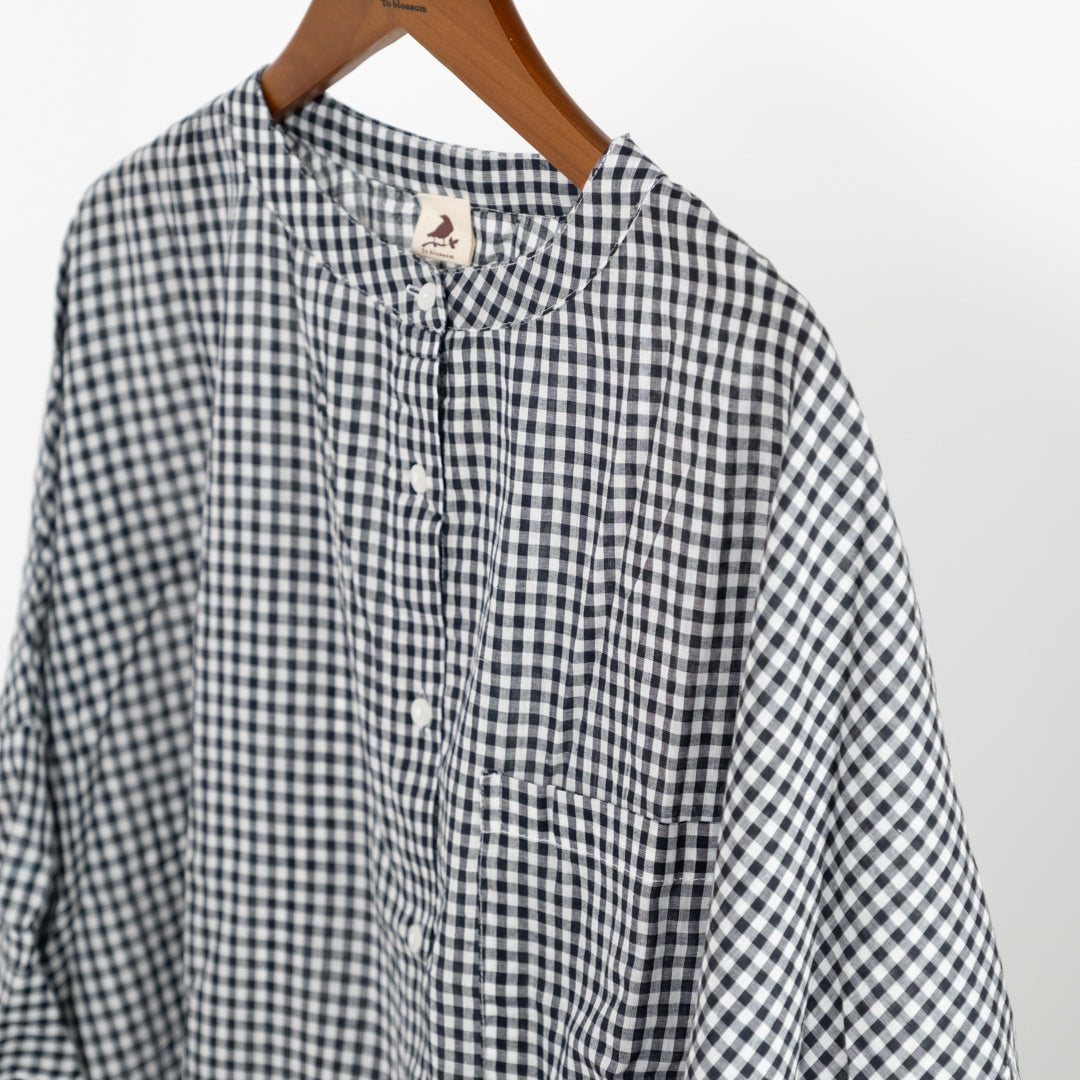 ギンガムチェックギャザーブラウス (10025966534788)