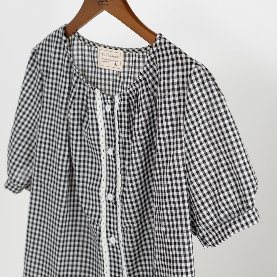 レトロチェックレースブラウス (10045860216964)