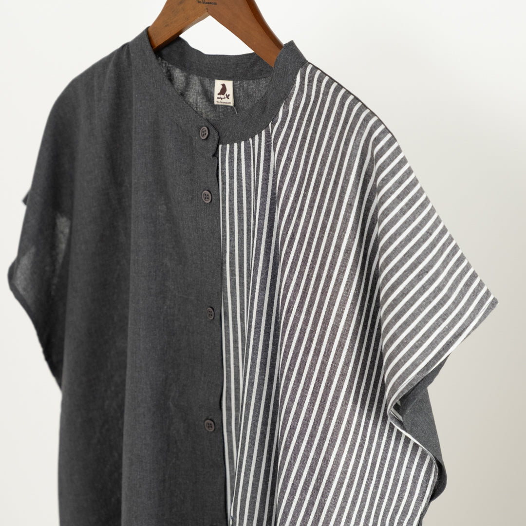 花束刺しゅう異素材シャツブラウス (10049477443716)