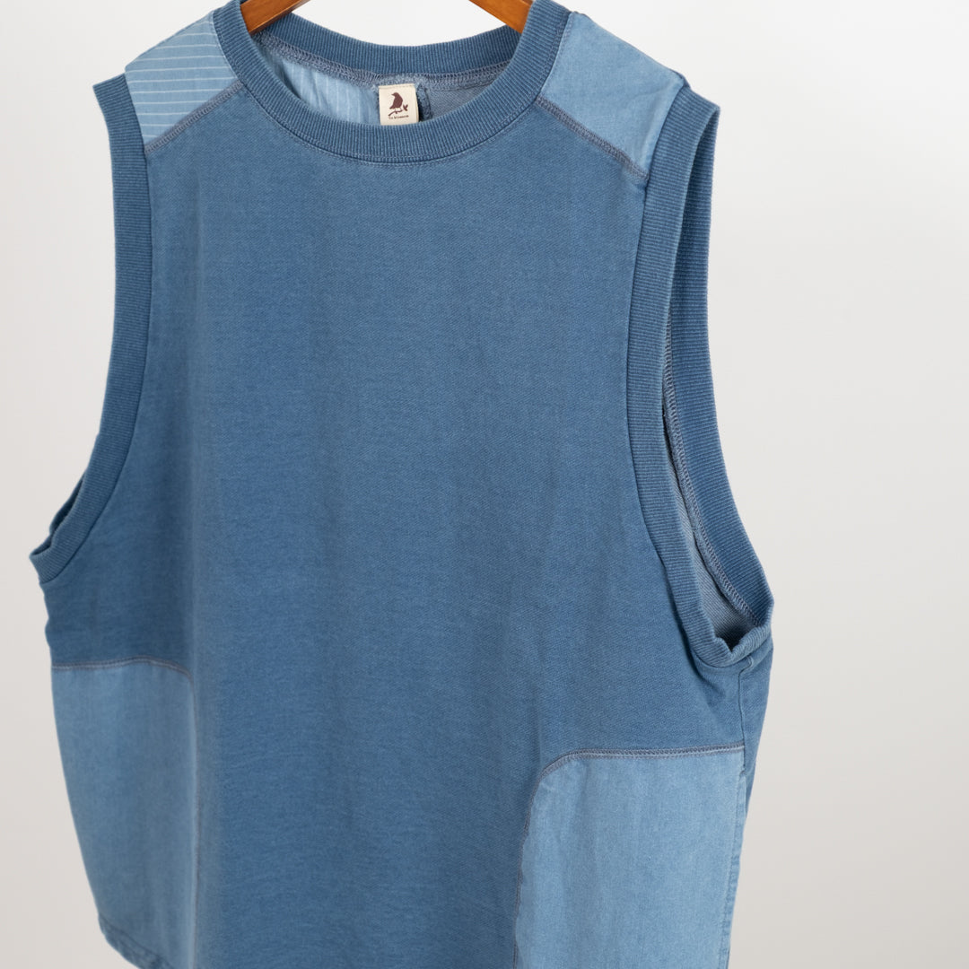 インディゴ裏毛パッチベスト