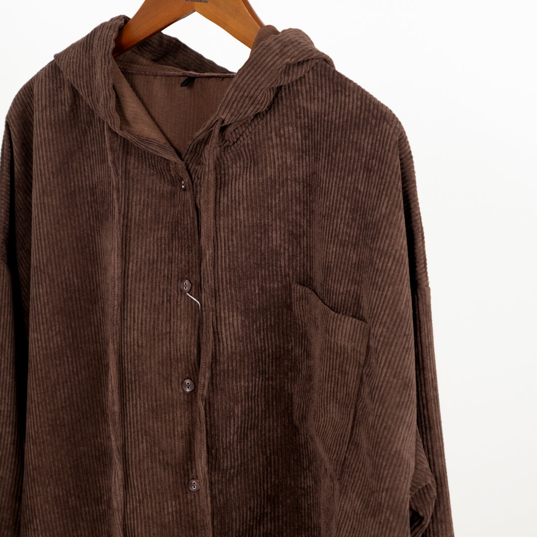 コーデュロイフーディシャツ