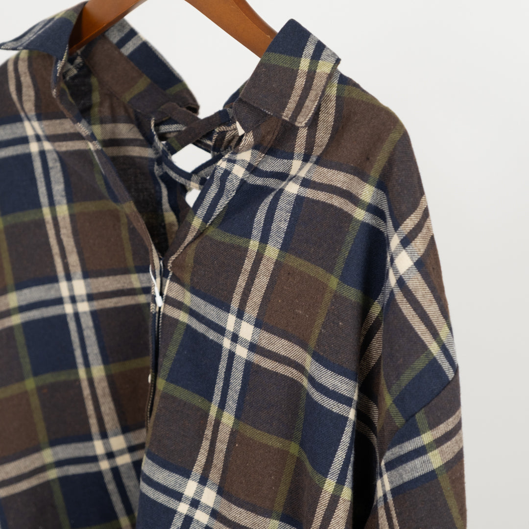 起毛チェック多ボタンタケノコシャツ