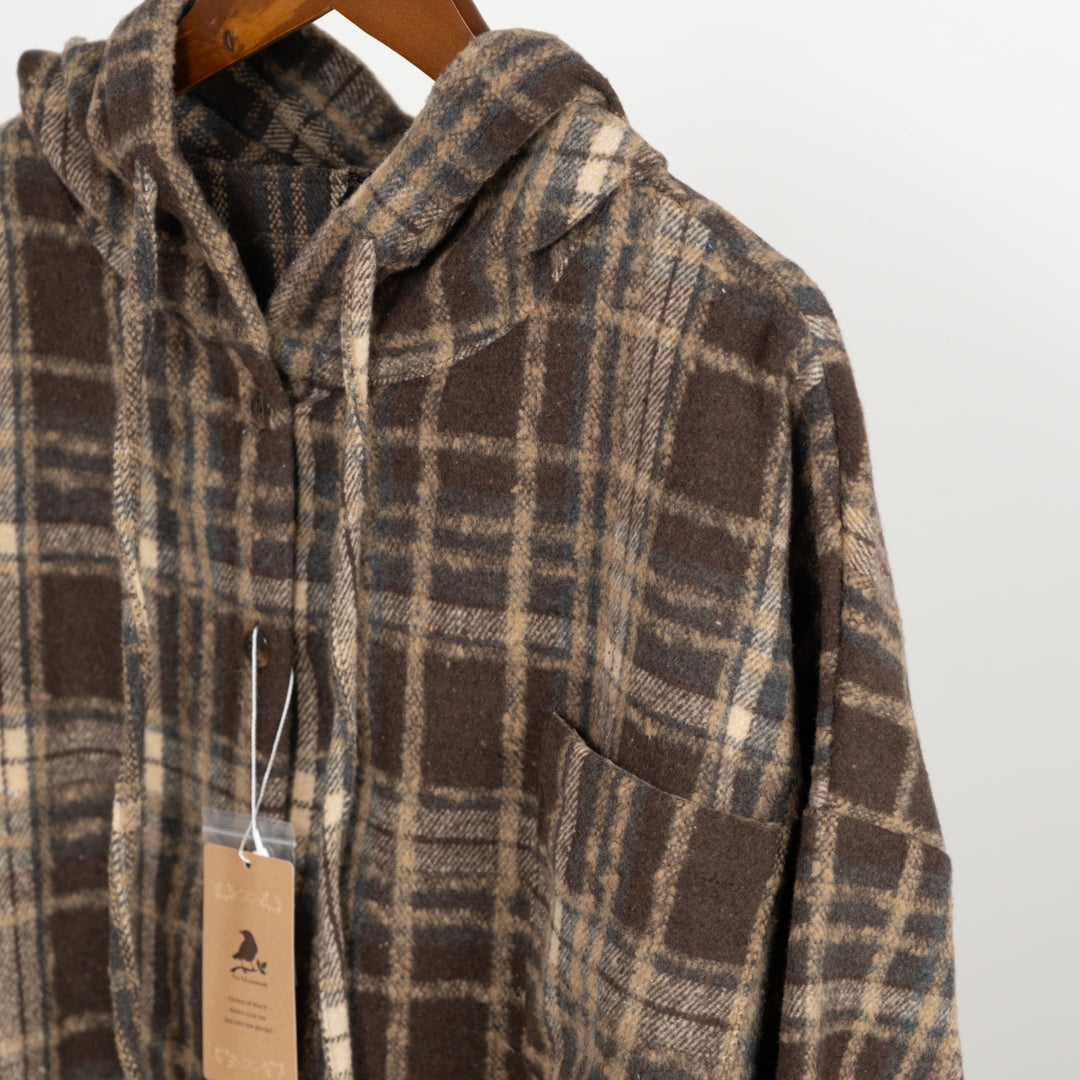 シャギーチェックフーディシャツ