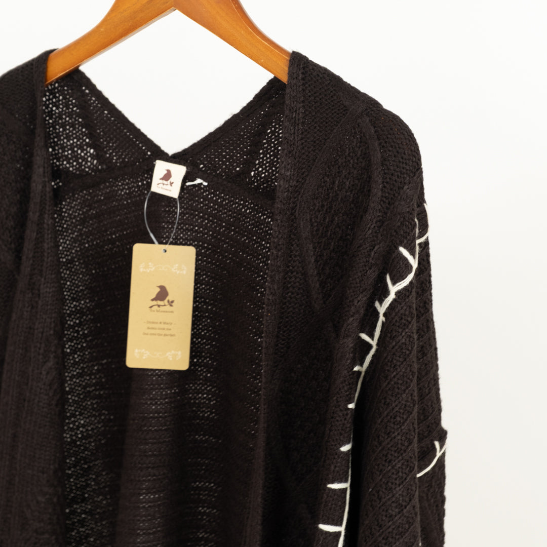 配色ブランケットケーブルカーディガン