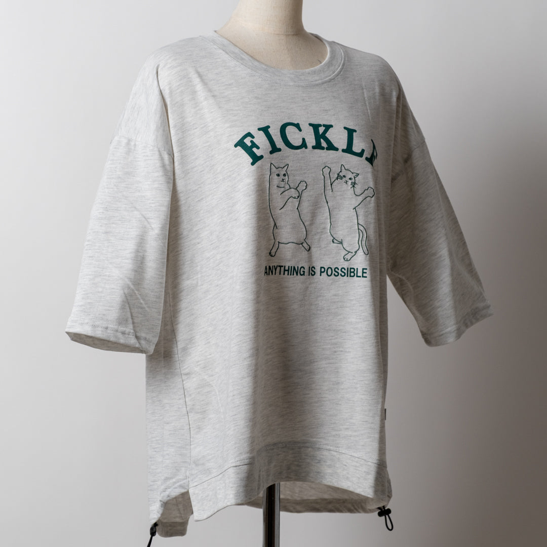 ステッチ刺しゅう猫七分Tシャツ (10127085437060)