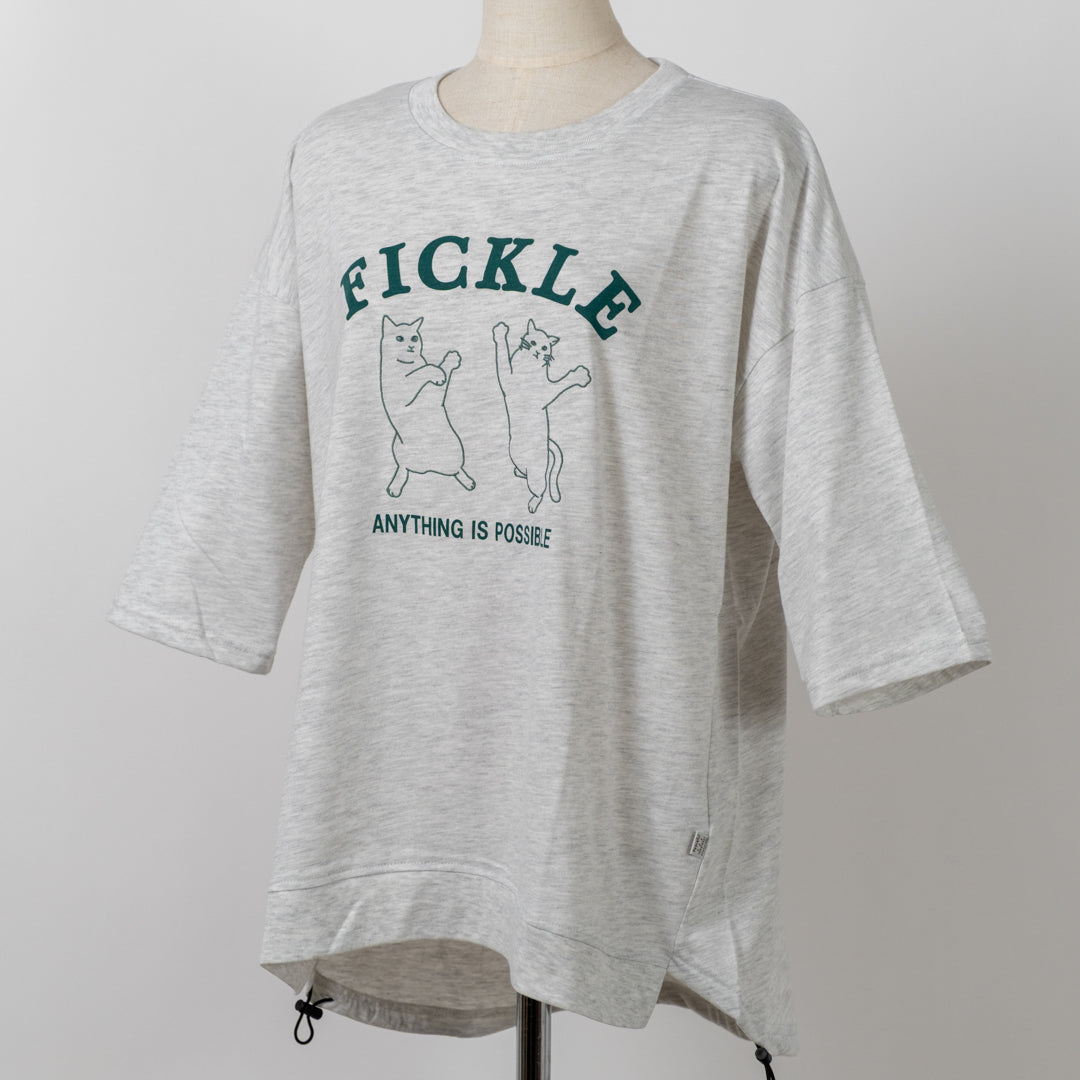 ステッチ刺しゅう猫七分Tシャツ (10127085437060)