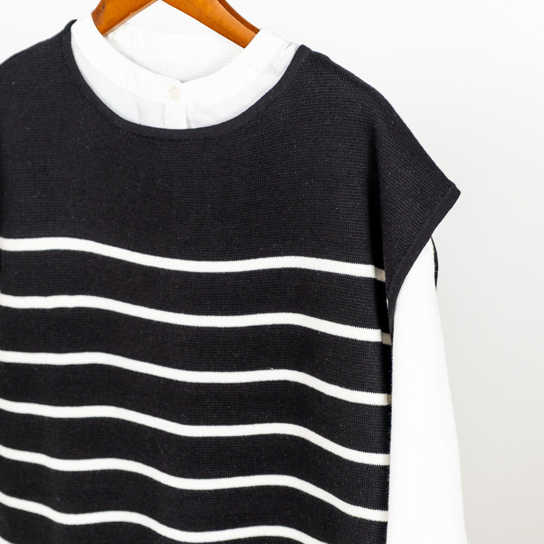 綿ニット×ブラウスアンサンブル