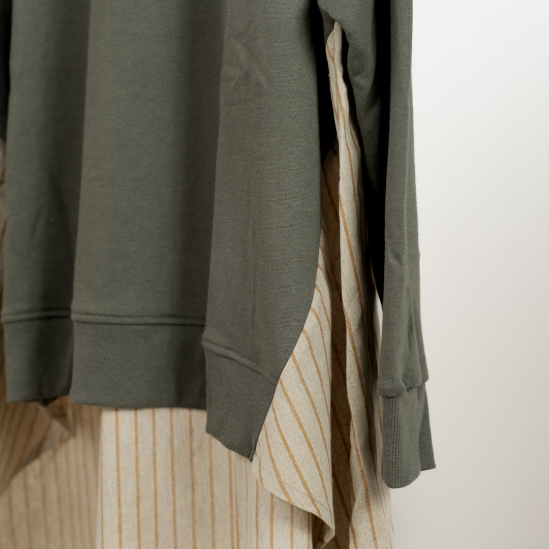 裏毛布帛切替ギャザープルオーバー