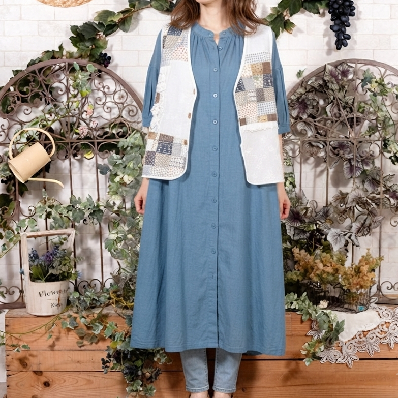 リネン混ギャザーワンピース
