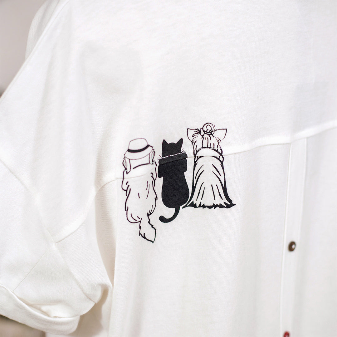 3匹の犬ポケットカラーボタンＴシャツ