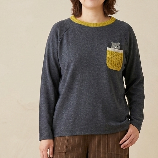 ひょっこりネコポケットカットソー