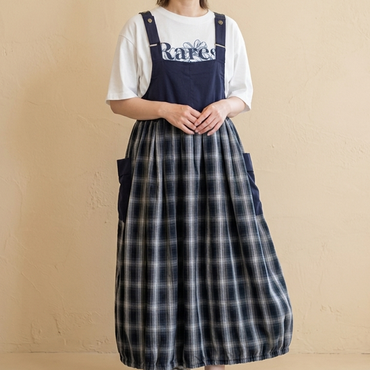 TC無地×チェック，ストライプジャンパースカート