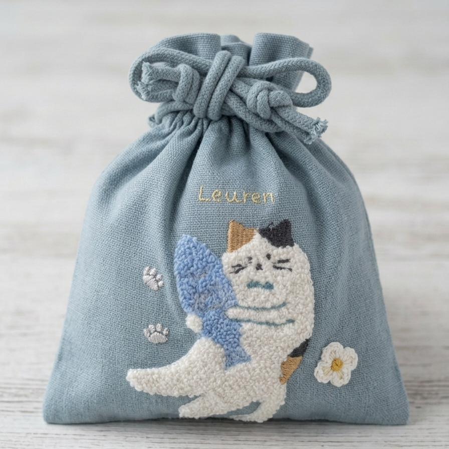 ねこねこもこもこ巾着