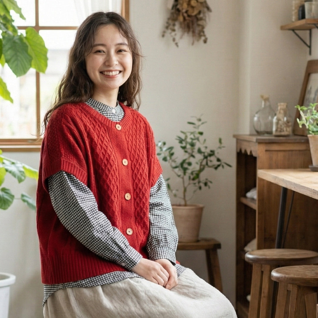 アクリルニット×ブラウス