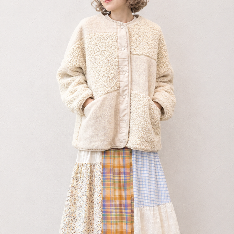 【オンライン限定】パッチワークボアジャケットコート