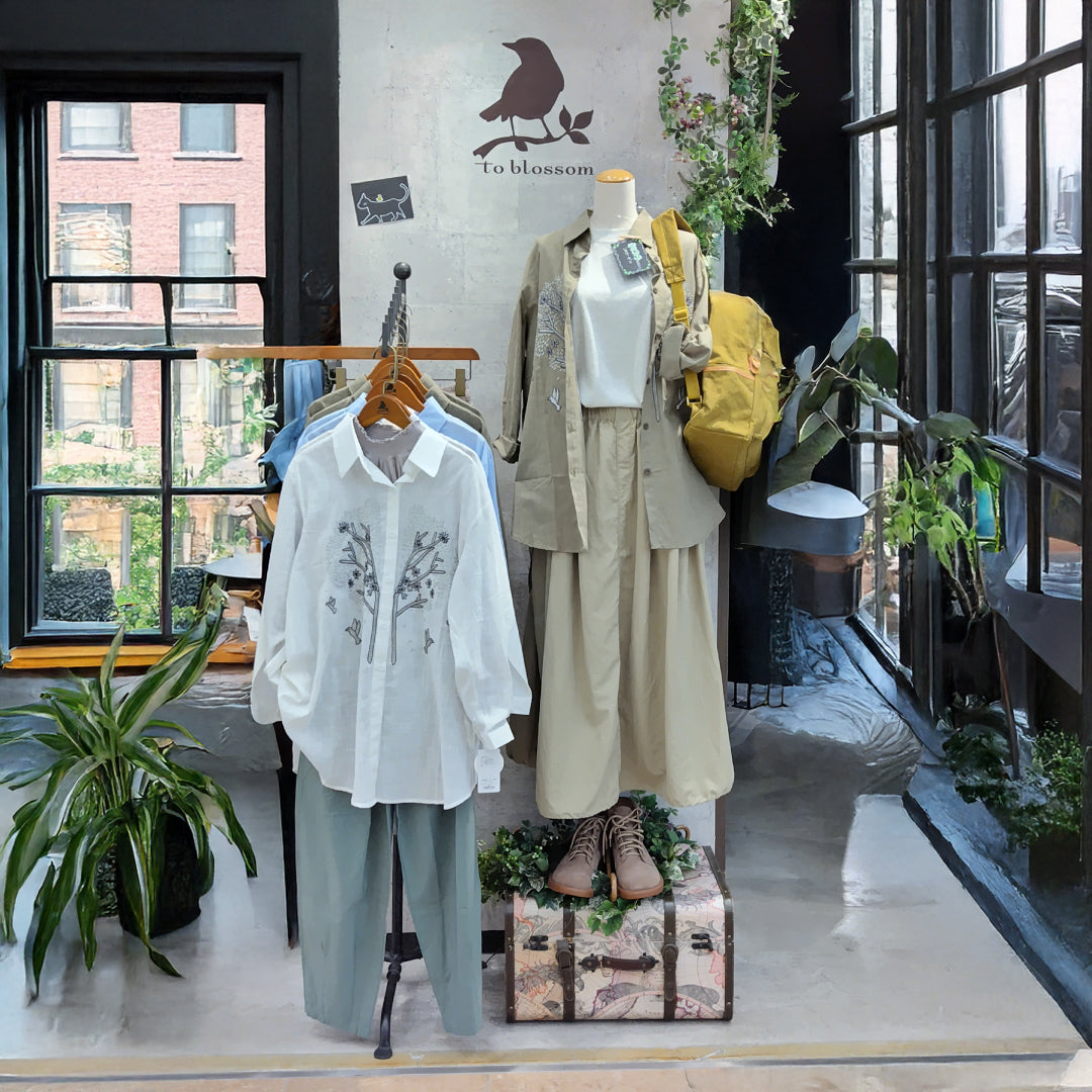 小鳥刺しゅうロングブラウス (8234265116804)