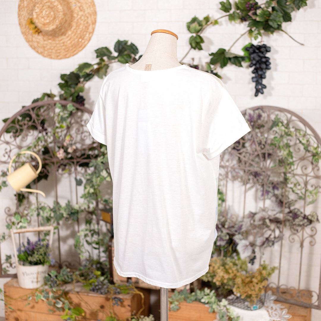 水彩ニュアンスフラワータックTシャツ