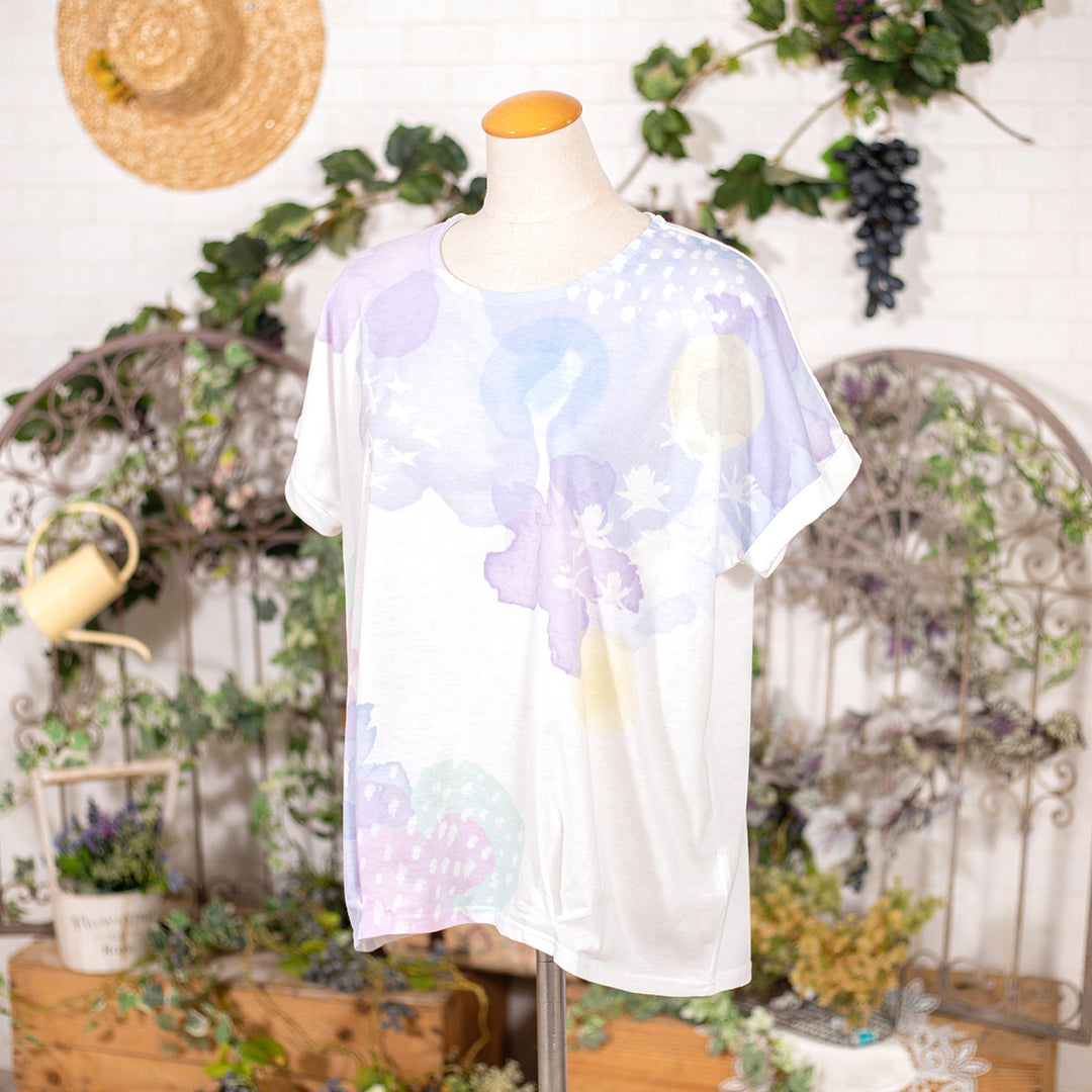 水彩ニュアンスフラワータックTシャツ