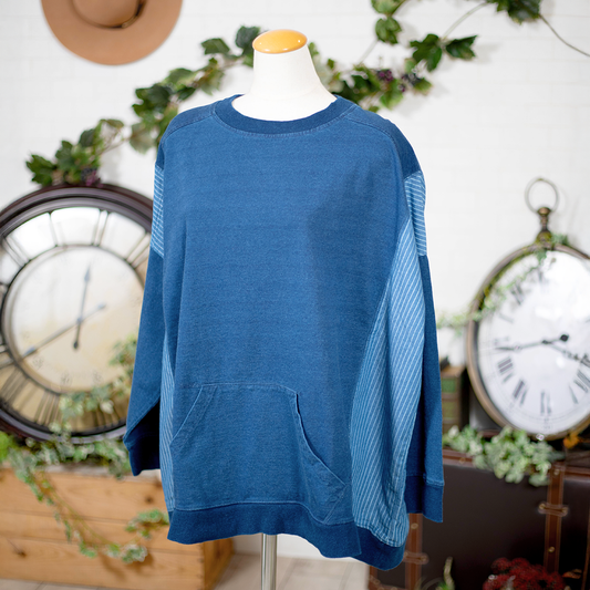 インディゴサイド裏毛切替プルオーバー