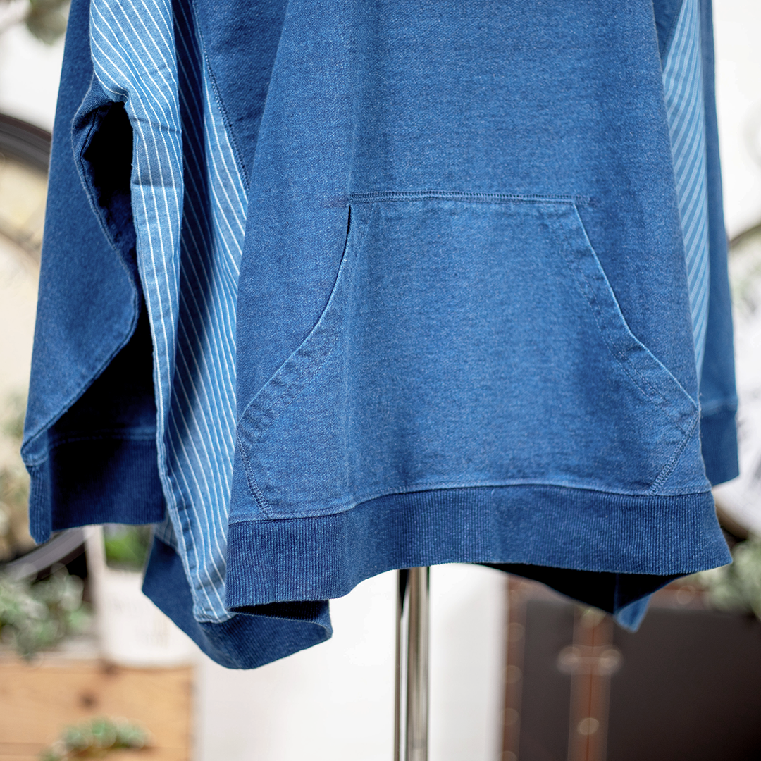 インディゴサイド裏毛切替プルオーバー