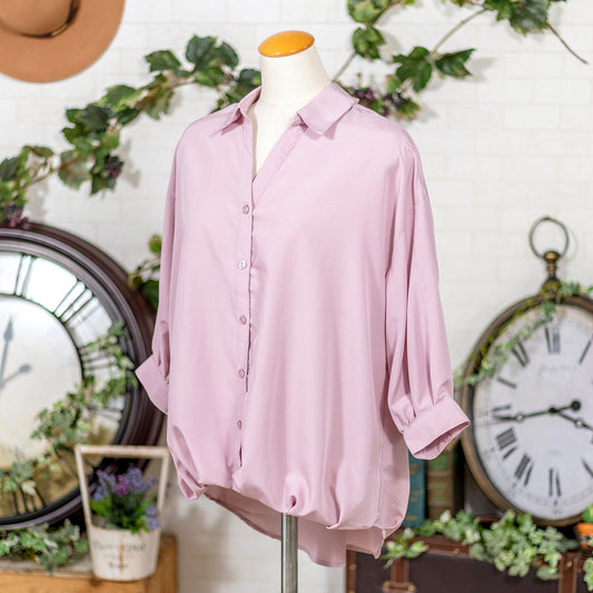 レースアップタケノコ7分袖ブラウス