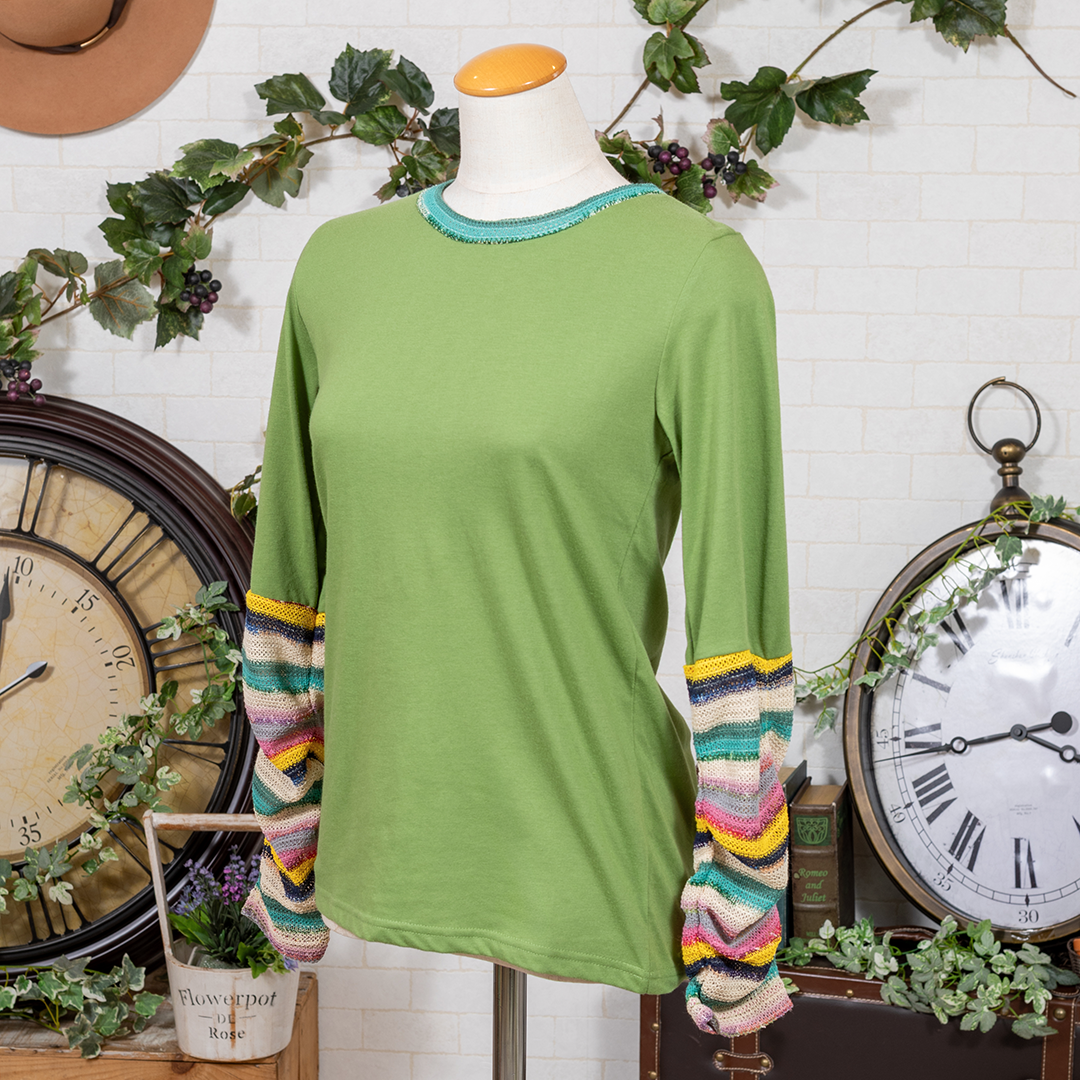 袖ジャガード切り替えカットソー