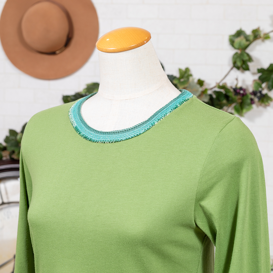 袖ジャガード切り替えカットソー