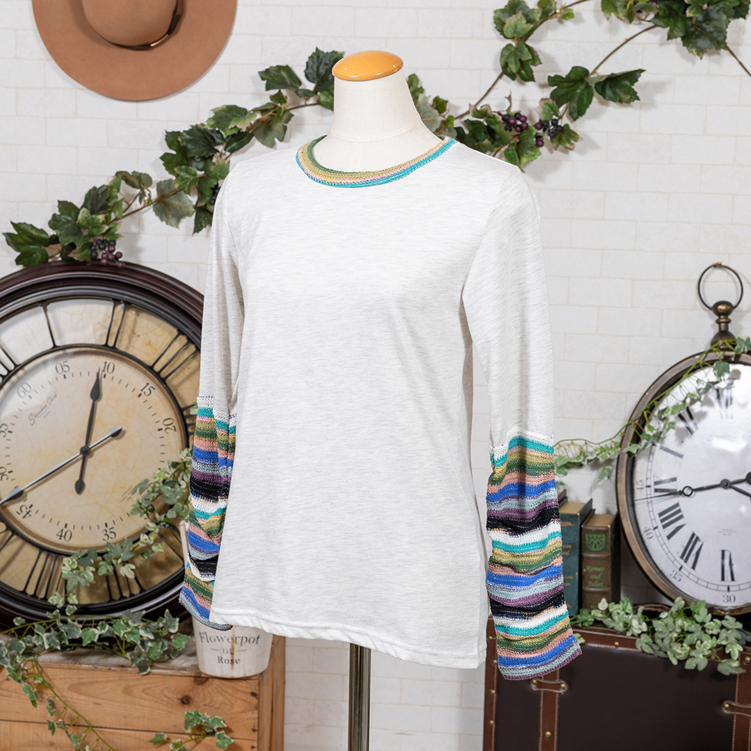 袖ジャガード切り替えカットソー