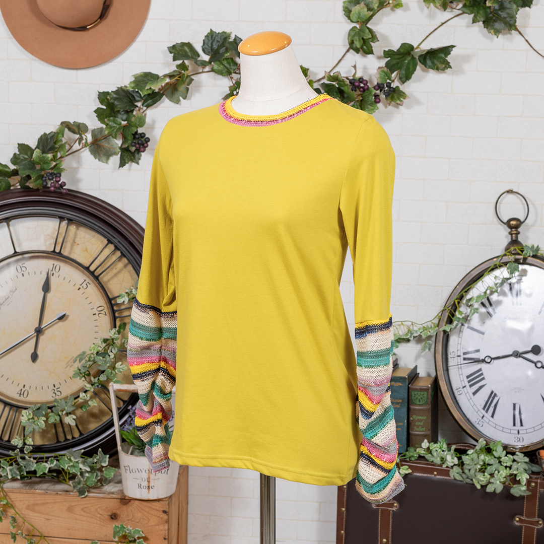 袖ジャガード切り替えカットソー