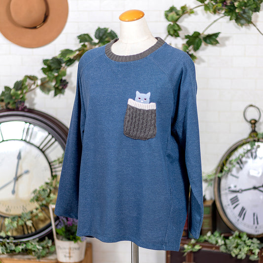 ひょっこりネコポケットカットソー