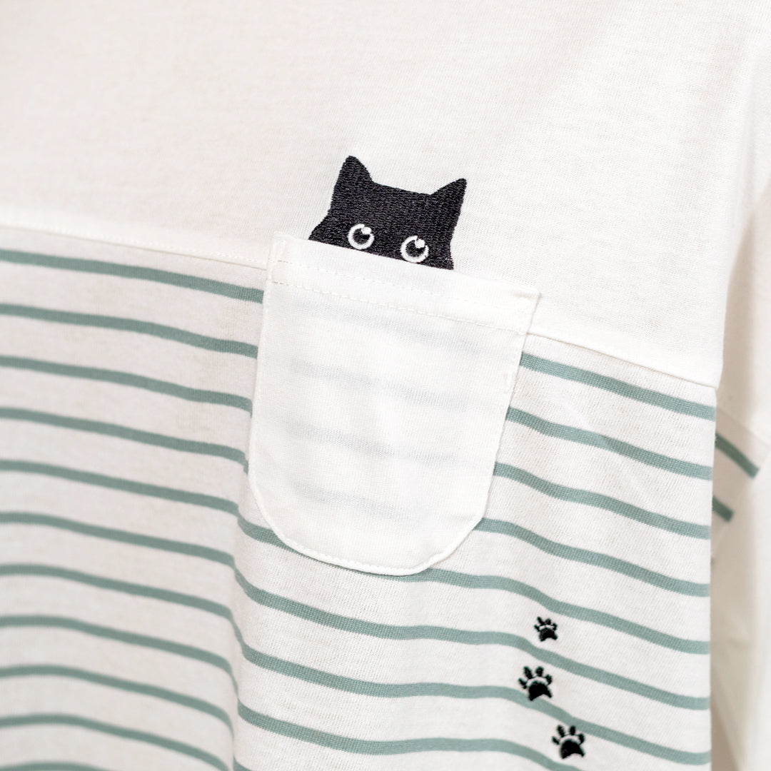ボーダー切り替えポケ猫チュニック