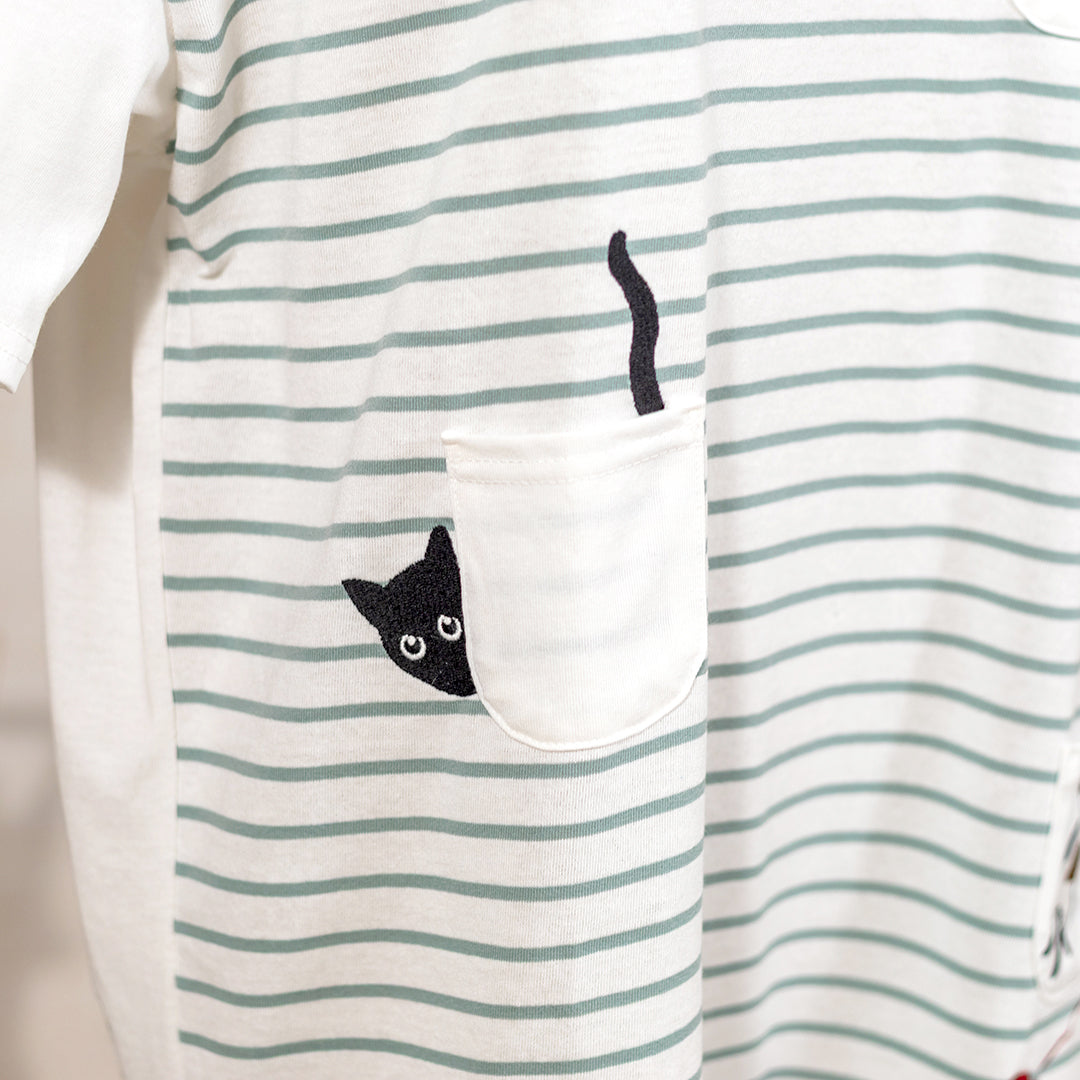ボーダー切り替えポケ猫チュニック