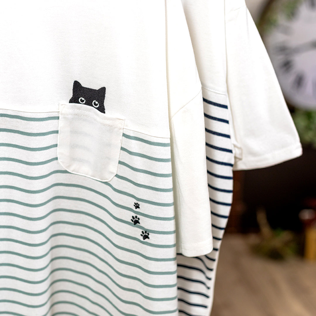 ボーダー切り替えポケ猫チュニック
