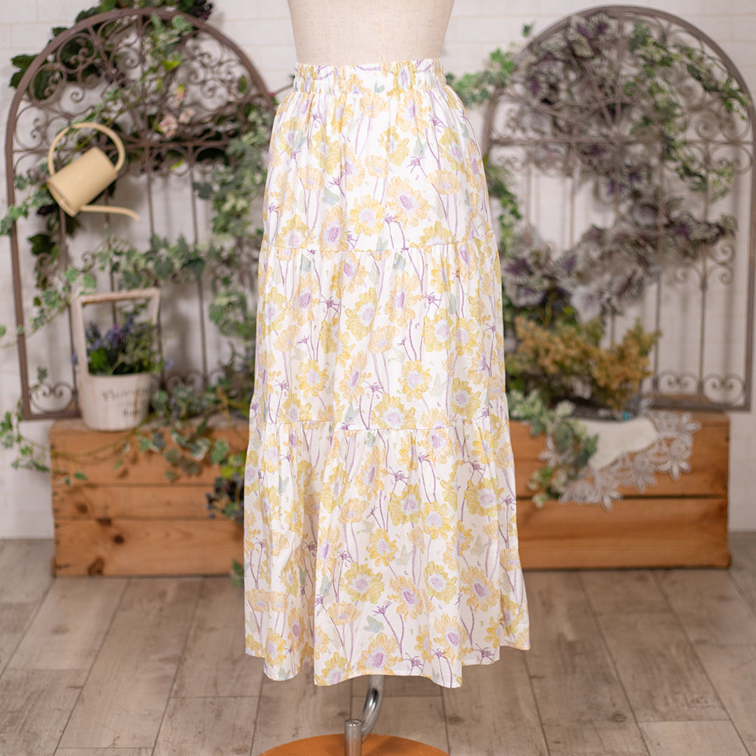 水彩ポピーのティアードスカート