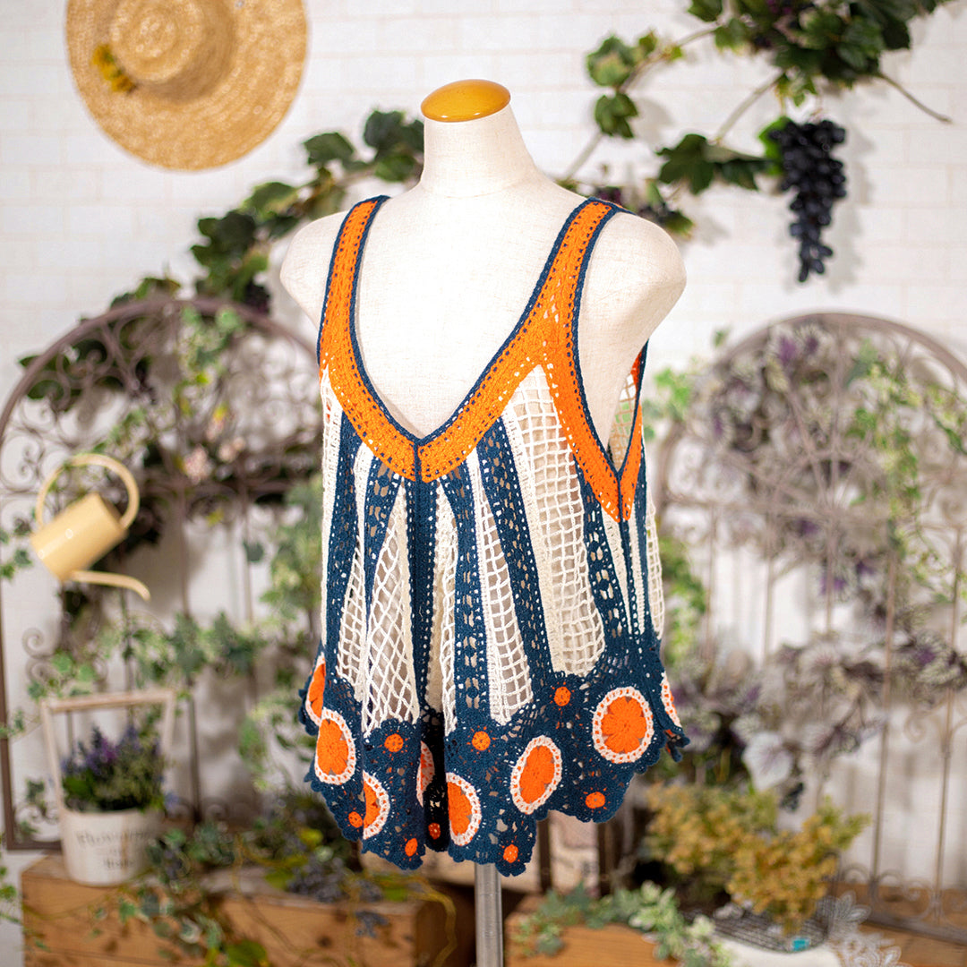 レトロflowerステンドクロシェベスト　