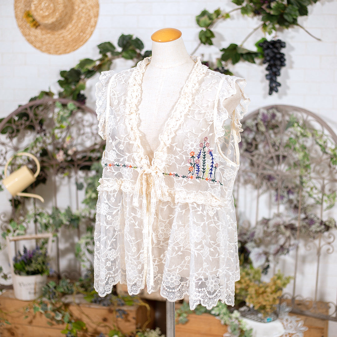 VALENTINO 刺繍 レース ホワイト レース ラミーコットン ボタニカル刺繍レースボレロ – to blossom