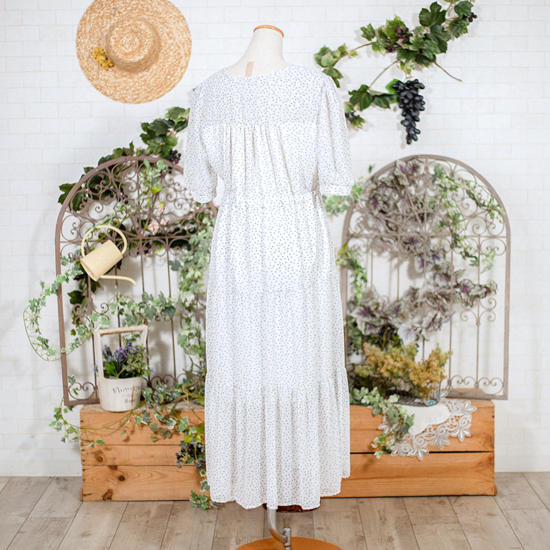 お花摘みのティアード半袖ワンピース