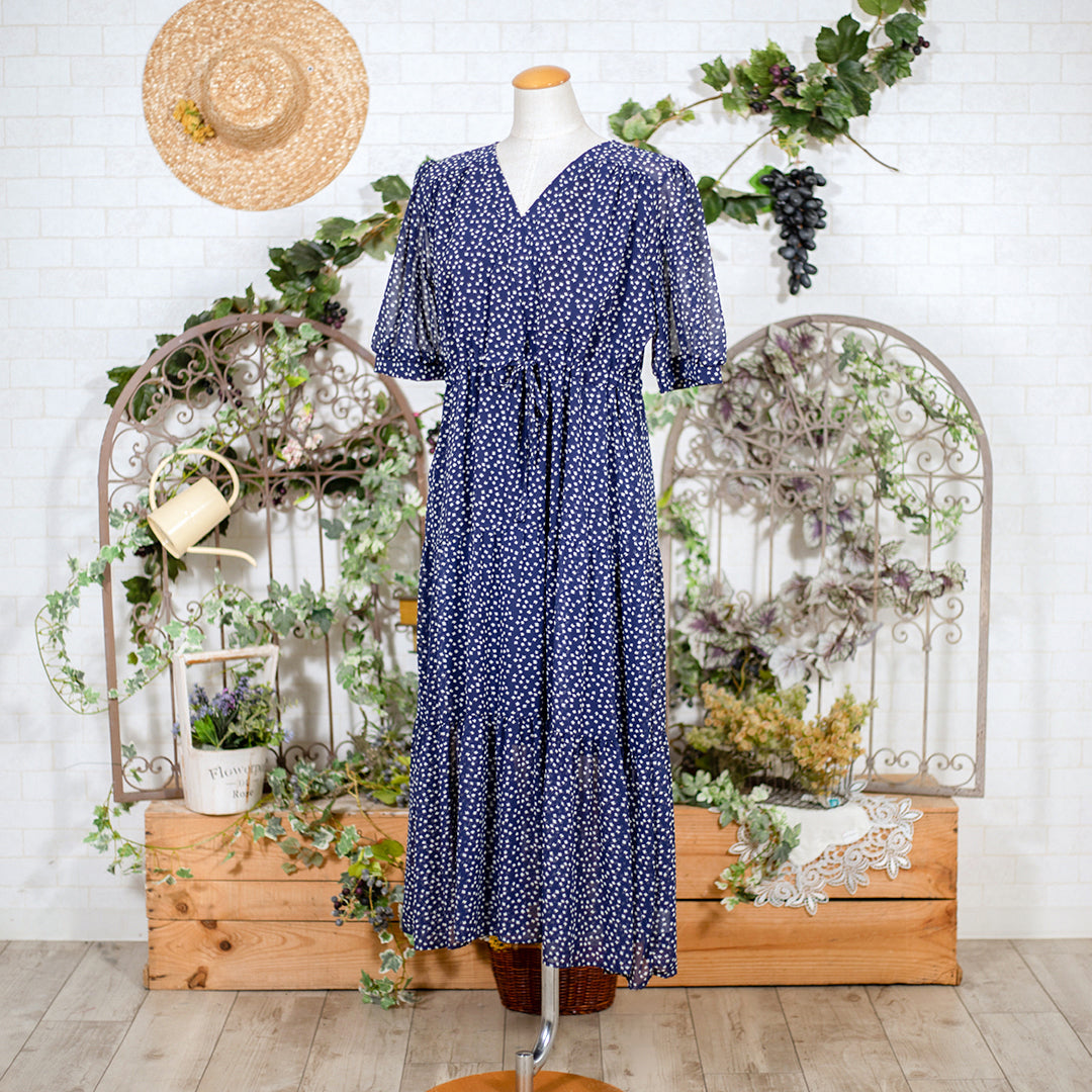 お花摘みのティアード半袖ワンピース