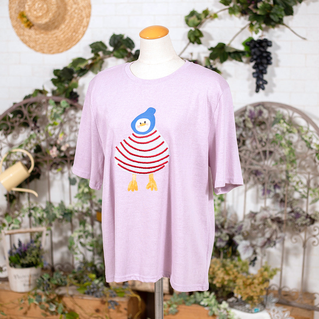 お散歩ﾀﾞｯｸの刺繍Tシャツ