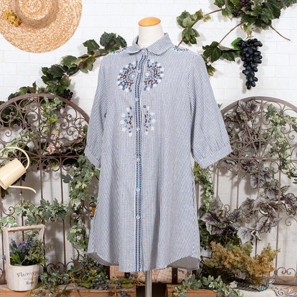 北欧刺繍のロングシャツ
