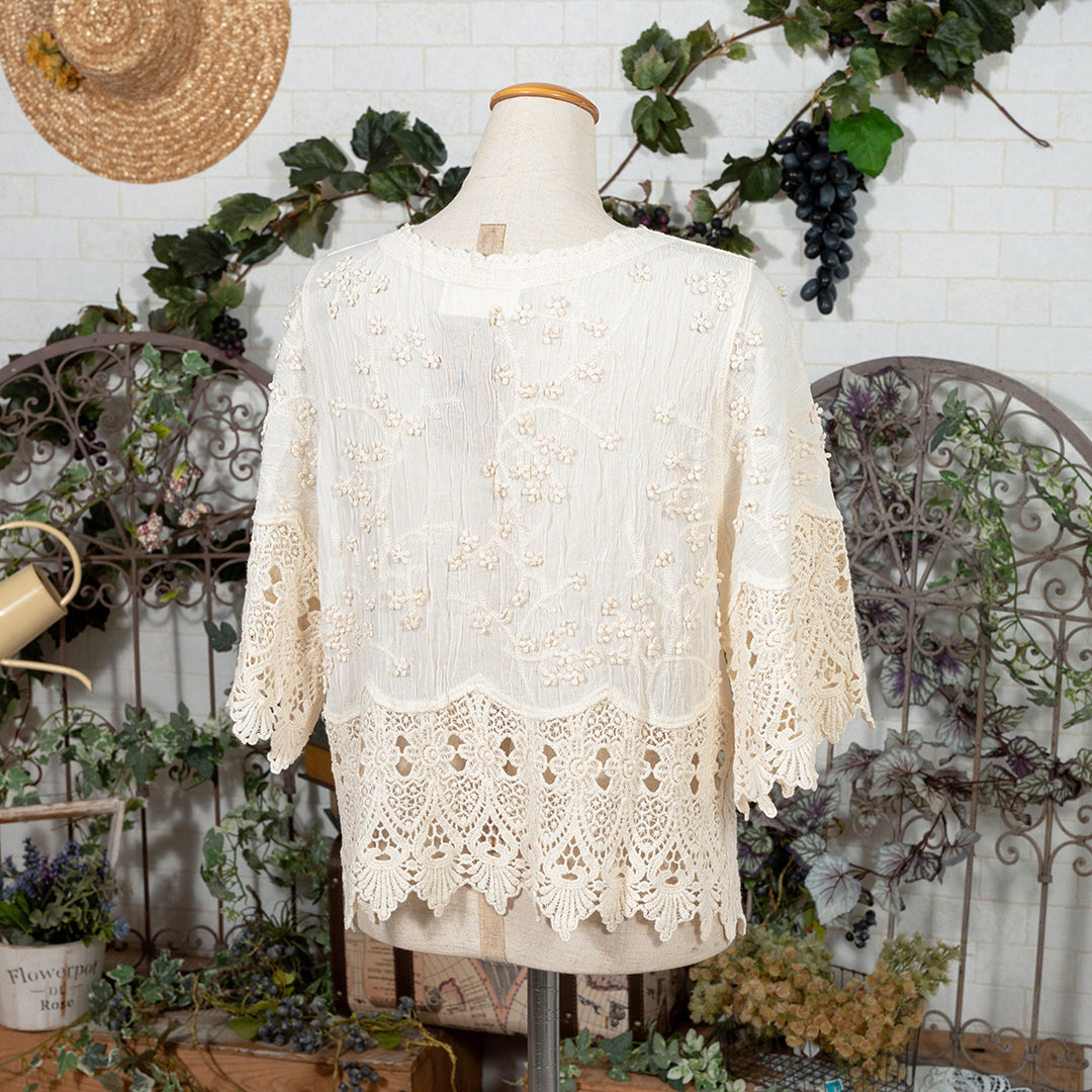 お花刺繍のクロシェ編みカーディガン