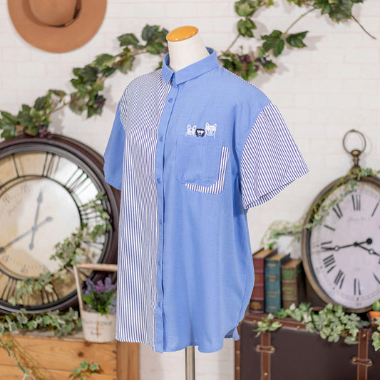 TC無地×柄のわんちゃん刺繍シャツ