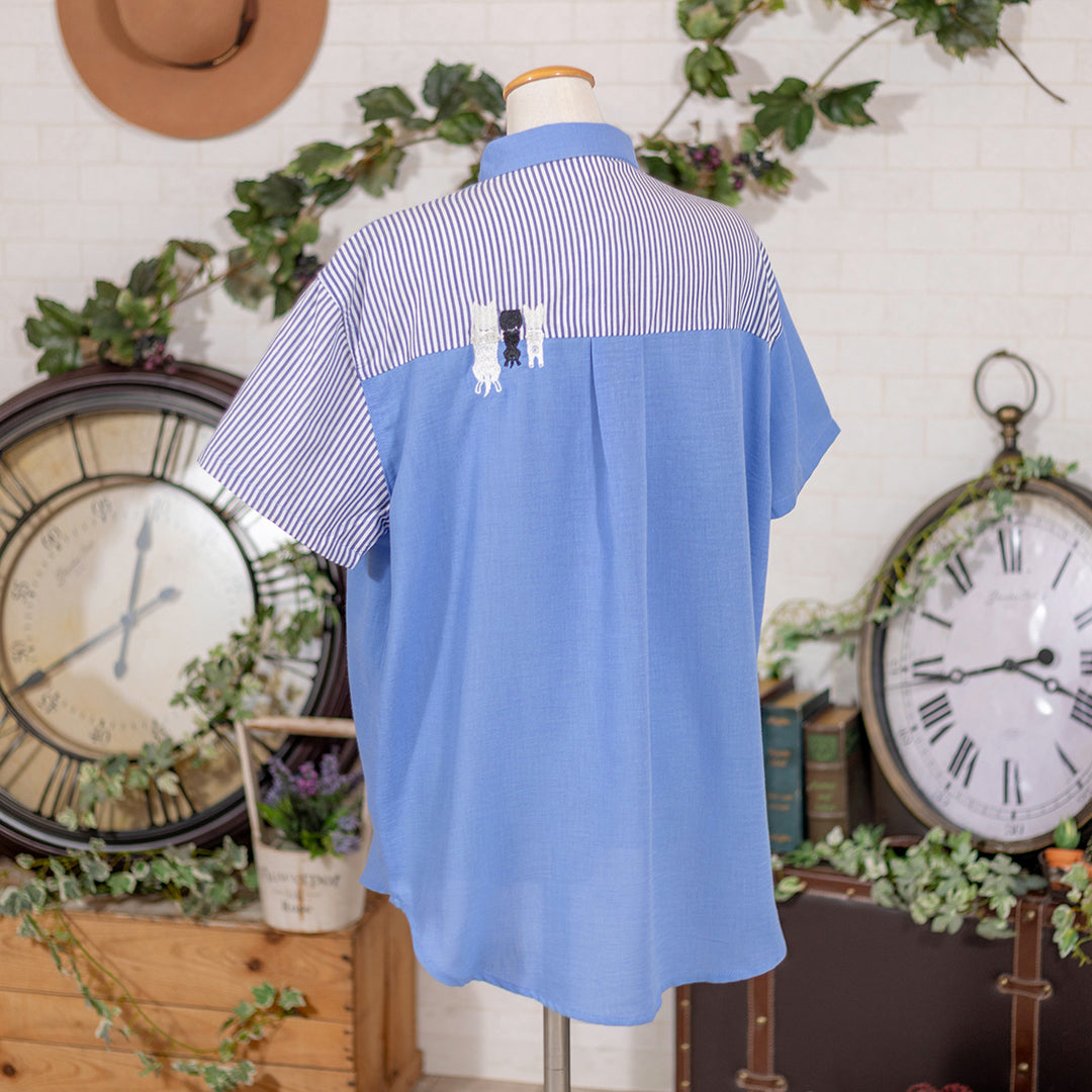 TC無地×柄のわんちゃん刺繍シャツ
